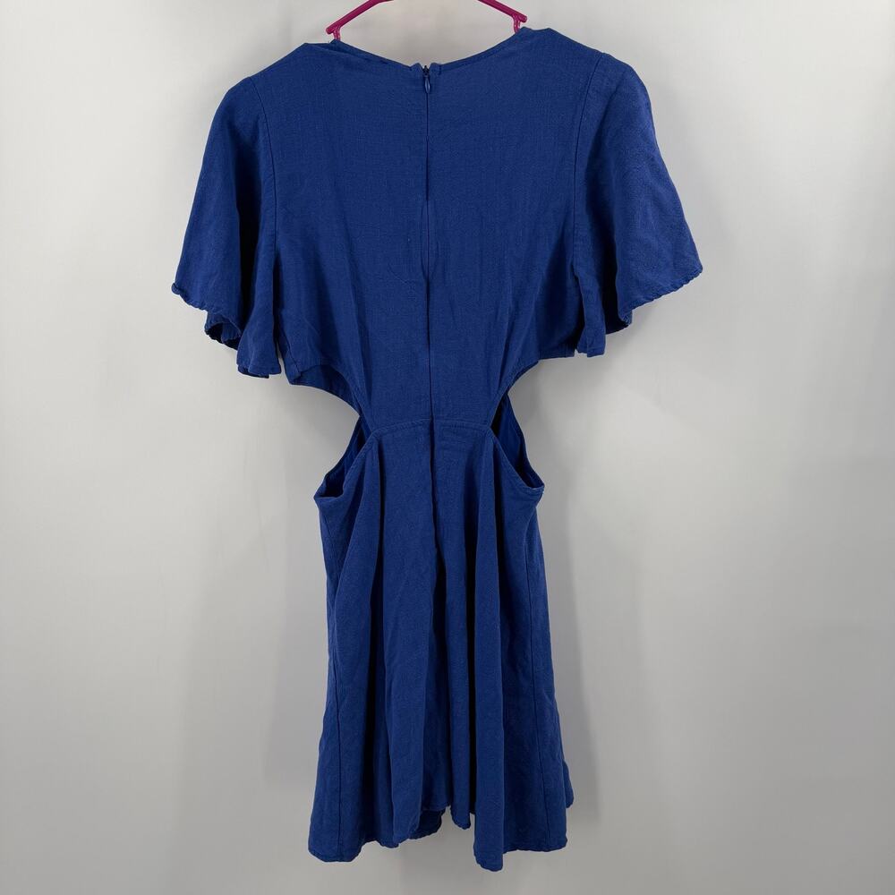 Lulus Dress Womens Medium Perfect Day for Love Linen Blend Cutout Tie-Front Mini - Picture 5 of 16